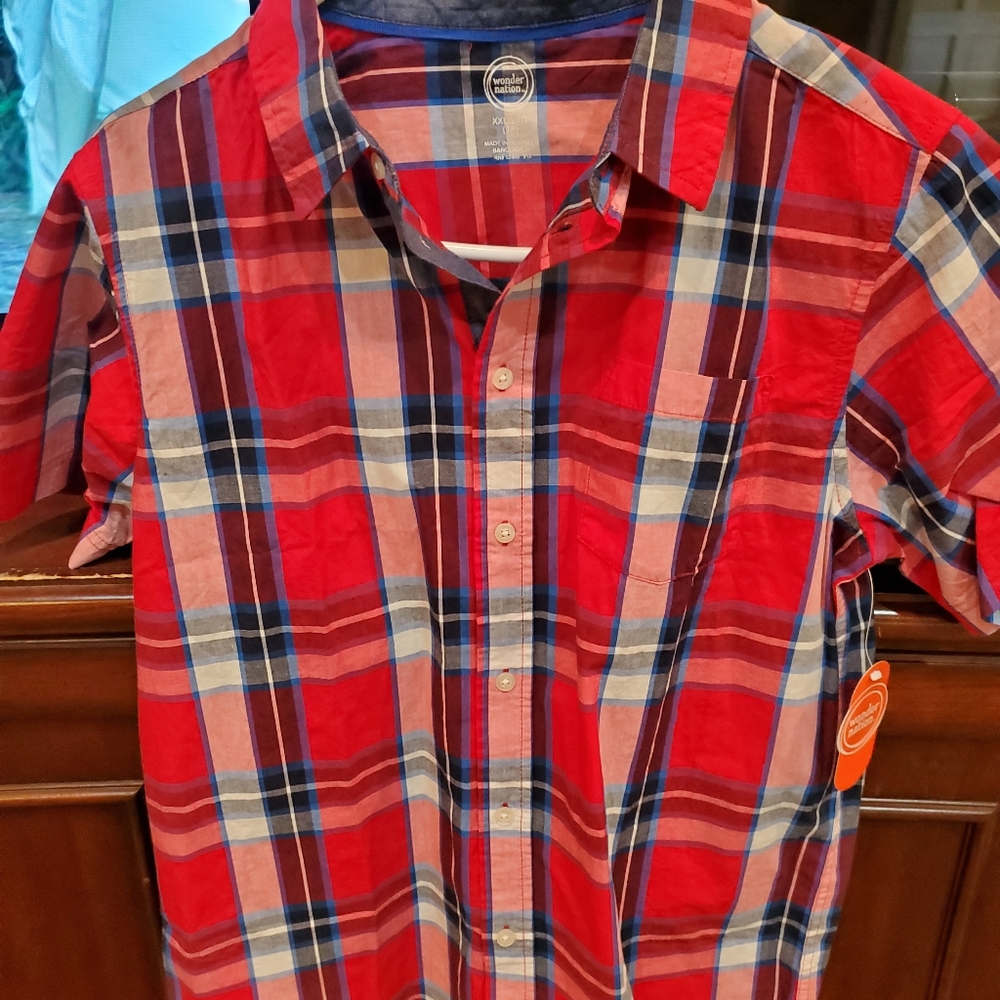 3 / $10 Wonder Nation boys XXL red/blue plaid NWT